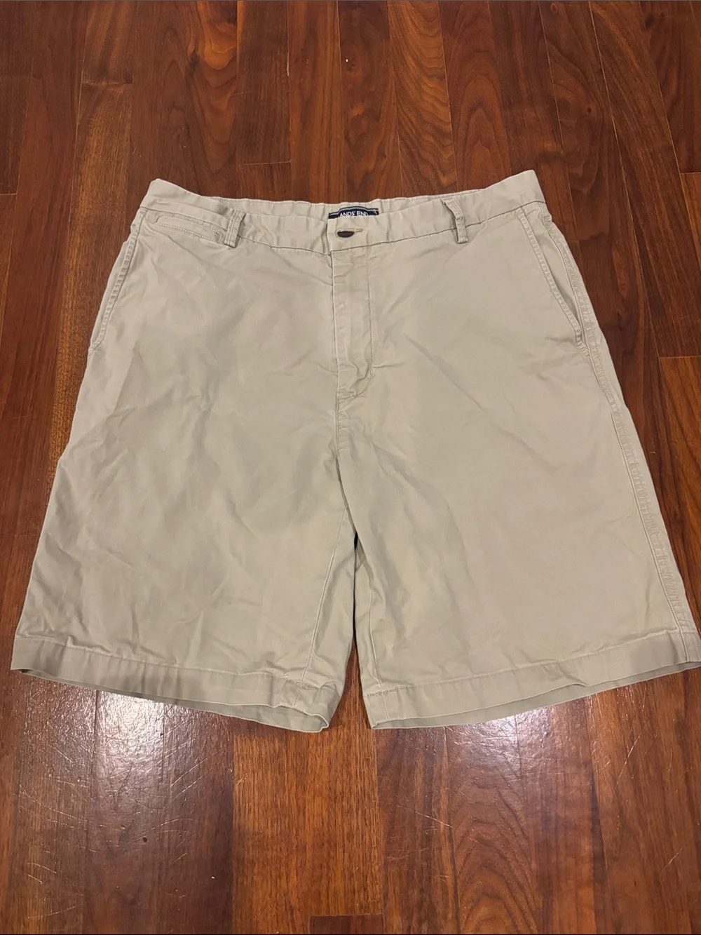 Lands' End Men's Light Tan Flat-Front Chino Shorts